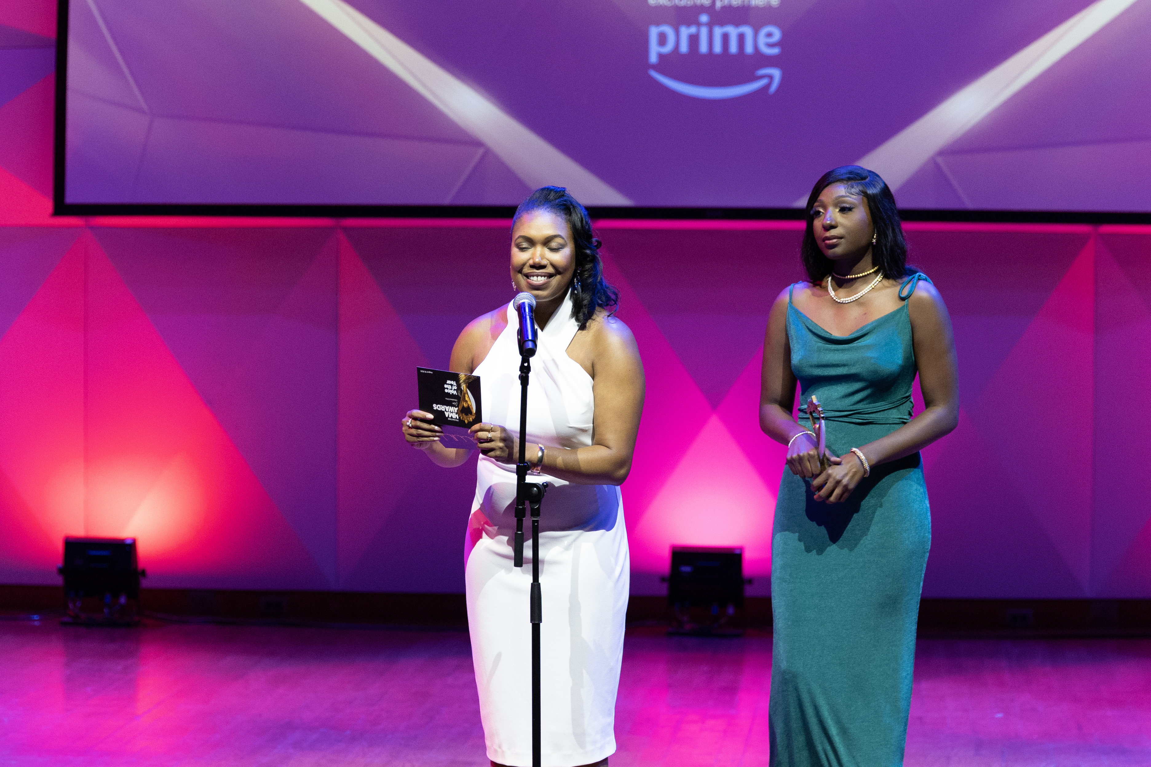 Nikki B on stage at an Amazon Prime exclusive premiere